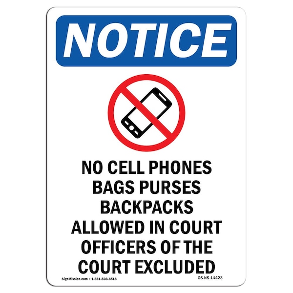 Signmission OSHA Notice, 5" Height, No Cell Phones Bags Sign With Symbol, 5" X 3.5", Portrait OS-NS-D-35-V-14423 - main